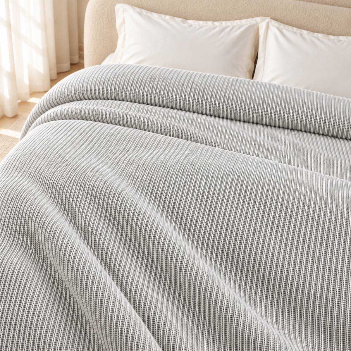 Karaca Home Cool Touch Double Knitted Blanket 200 × 220 cm – Grey, 200.22.14.0756