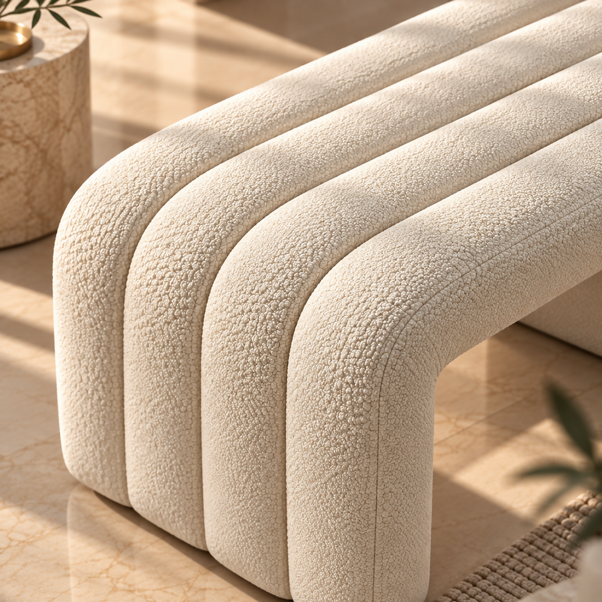Cream Bouclé Sculptural Bench | BNCH764045W