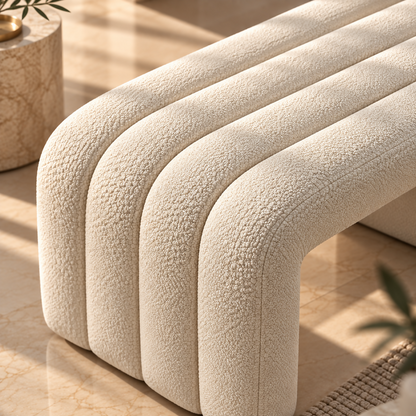 Cream Bouclé Sculptural Bench | BNCH764045W