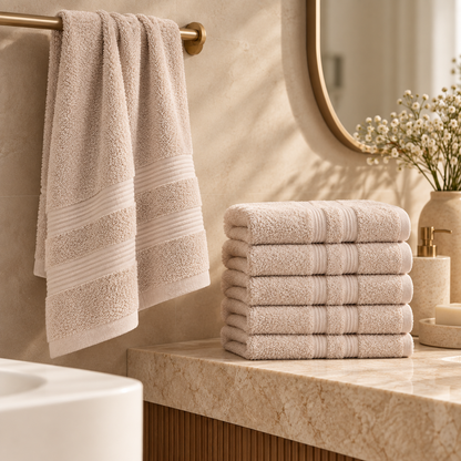 Karaca Home Road 100% Cotton 6-Piece Face Towel Set 50 × 90 cm – Beige, 200.21.01.0738