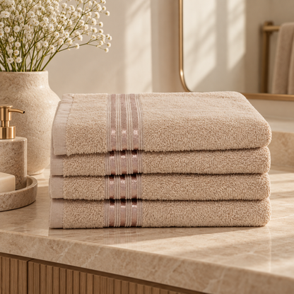 Karaca Home Stripe 4-Piece Face Towel Set 50 × 90 cm – Beige, 200.21.01.0730
