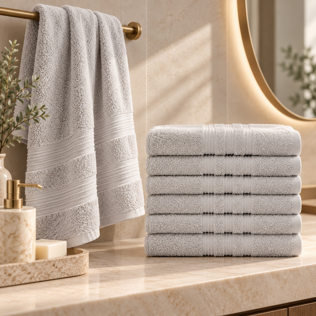 Karaca Home Road 100% Cotton 6-Piece Face Towel Set 50 × 90 cm – Grey, 200.21.01.0739