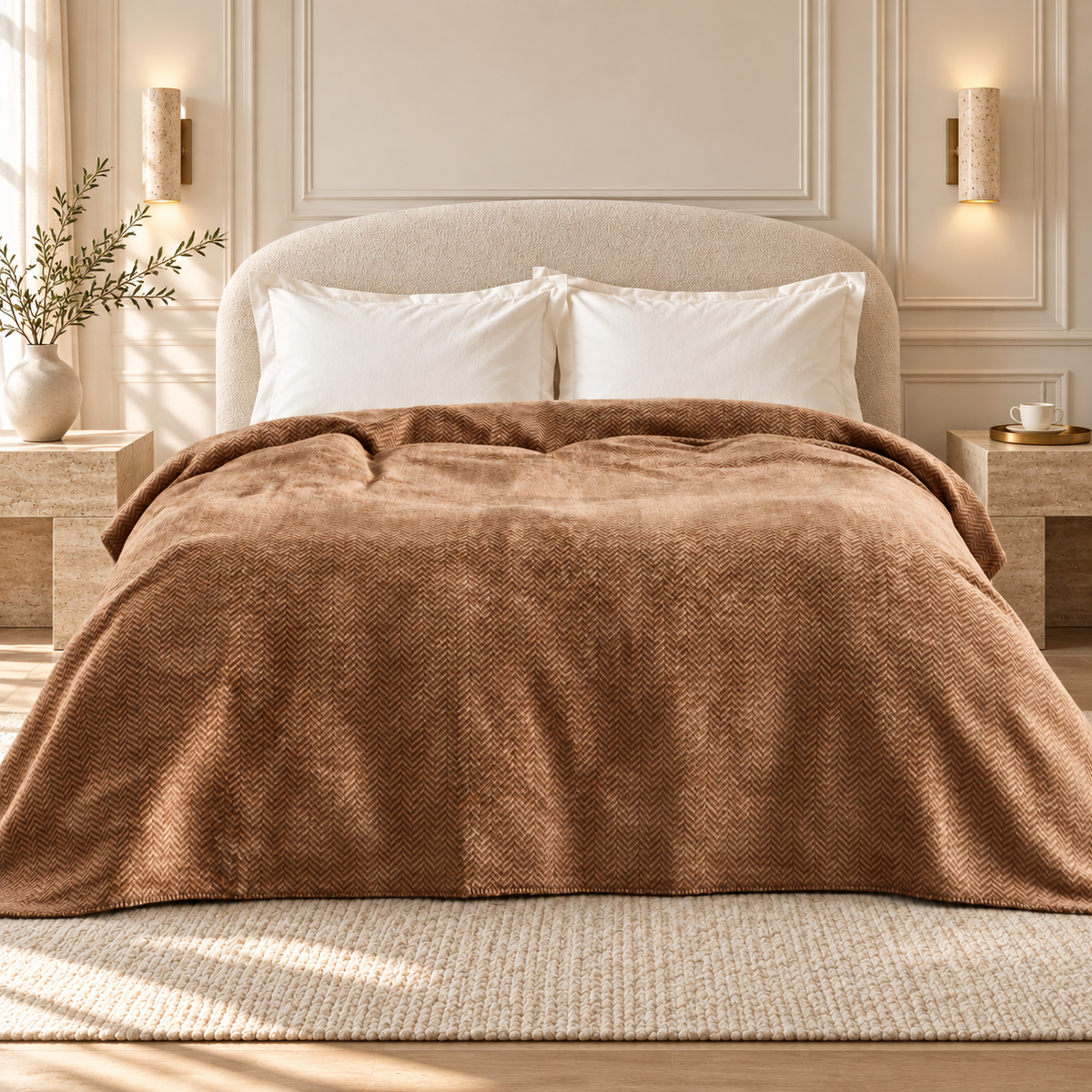 Karaca Home Sandra Herringbone Double Cotton Blanket 200 × 220 cm – Brown, 200.22.05.0149