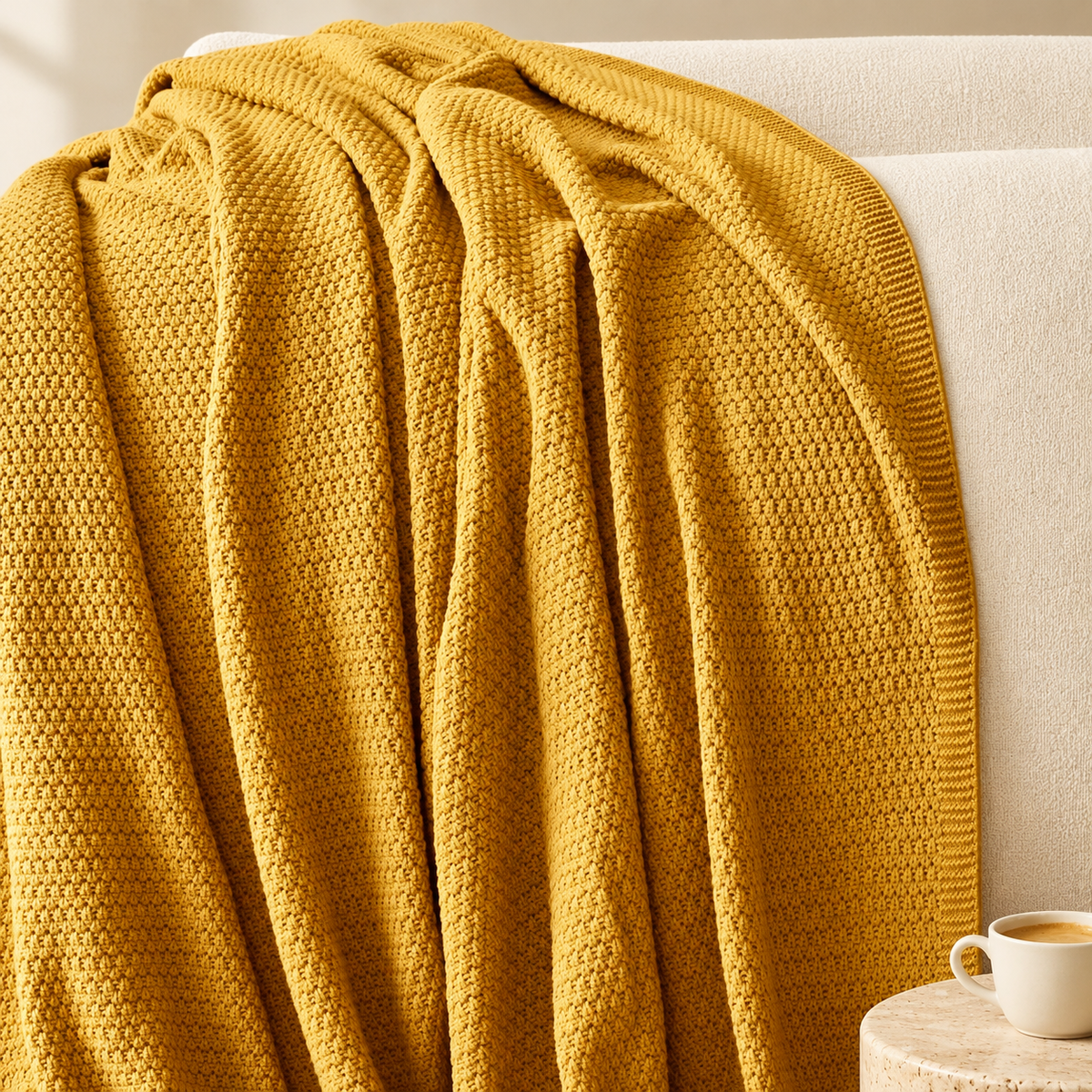 Karaca Home Back To Basic Double Knitted Blanket 200 × 220 cm – Mustard, 200.18.01.0947