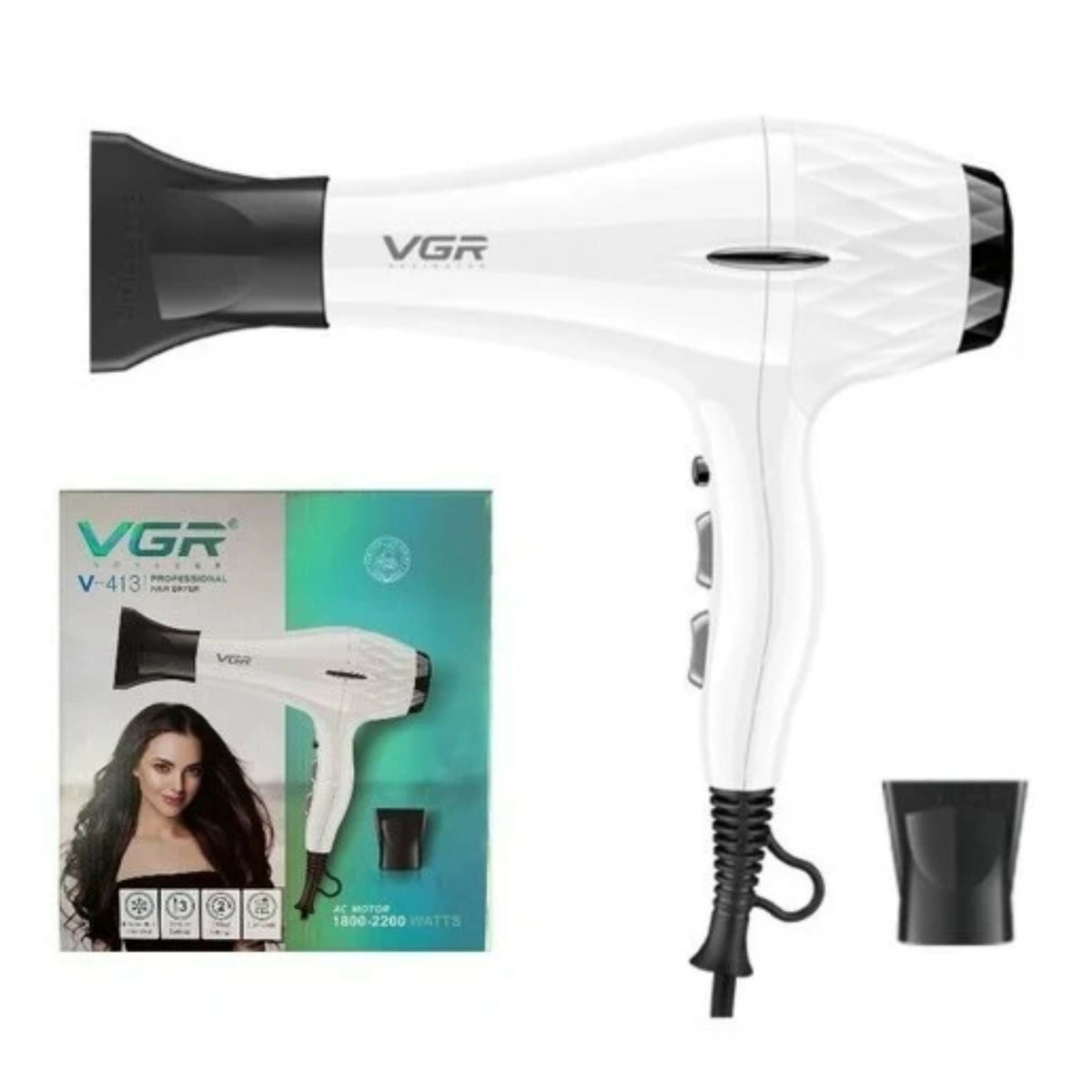 V-467 Hair Dryer 1800-2200W for Smooth & Healthy Finish Perfect Drying Power with Negative Ion Technology, Multiple Heat & Speed Settings, Integrated Attachments for Fast and Efficient Hair Styling