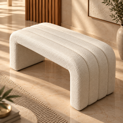 Cream Bouclé Sculptural Bench | BNCH764045W