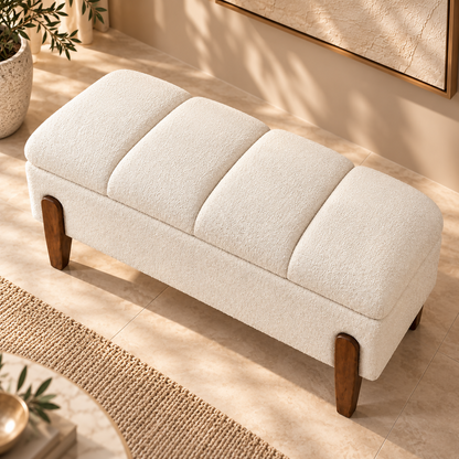 Luna Off-White Bouclé Storage Bench – 100 cm | YS038OW