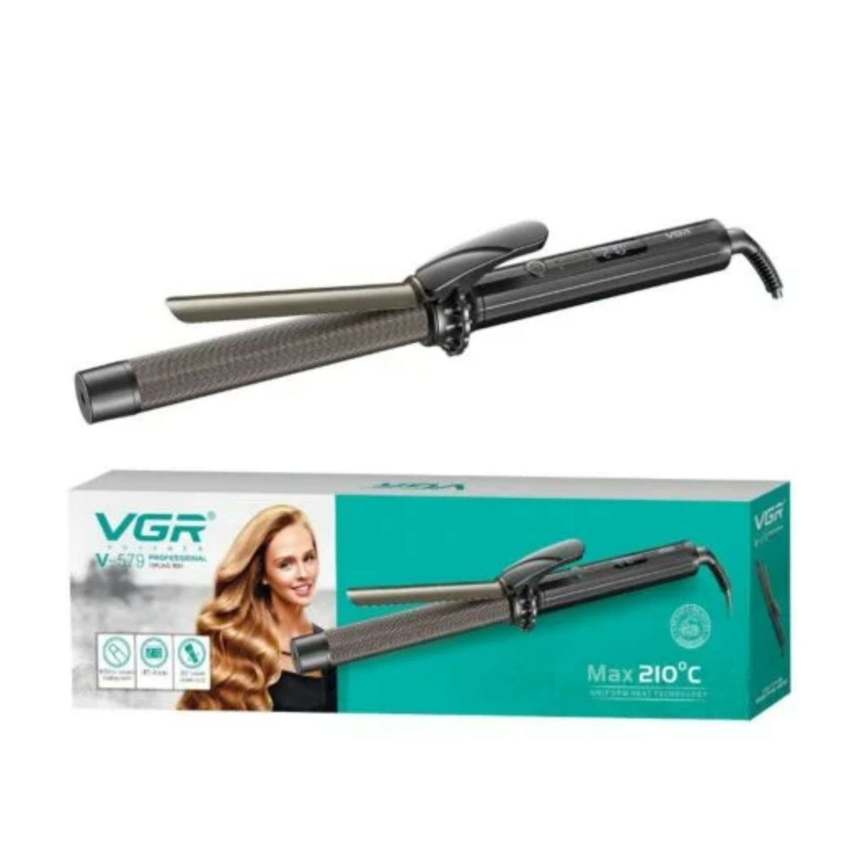 VGR V-579 Digital Display Hair Curler with 25MM Barrel, Rod, Tong, Tourmaline Infused Ceramic Coated Plates, Cool Touch Tip, Fast Heating up to 210°C, for Women, Long and Short Hair Curling, Styling