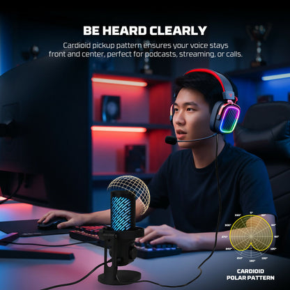 Fantech Leviosa Aura MCX04 USB Condenser Microphone | RGB & ENC Ideal for streamers, YouTubers, gaming, podcasts & recording