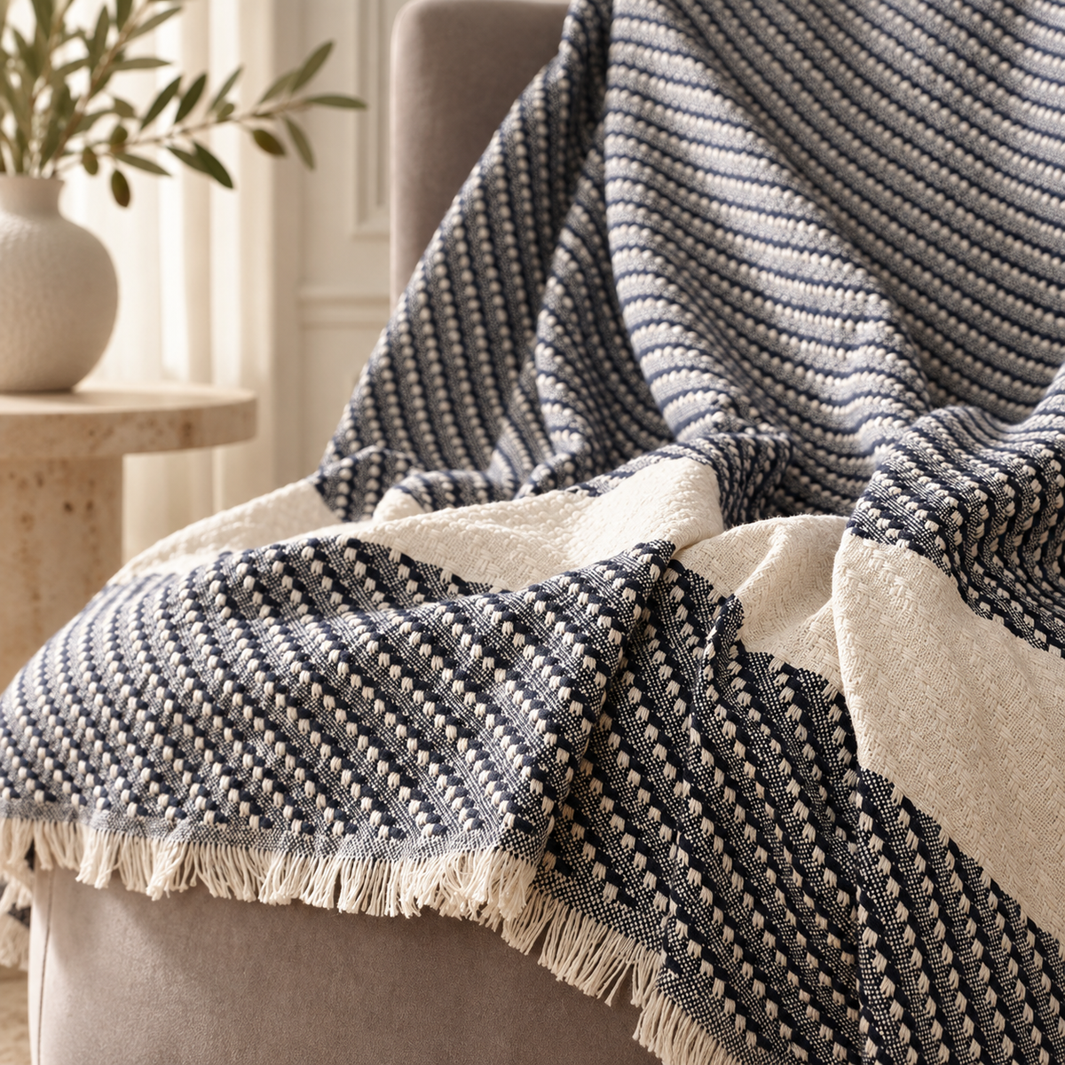Karaca Home Wilma Throw Blanket 130 × 170 cm – Navy Blue, 200.21.01.0690
