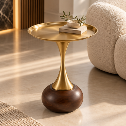 Luciano Gold & Walnut Round Side Table | YM1