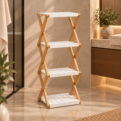 Haven 4-Tier Foldable Bamboo & White Standing Shelf | QG168-173