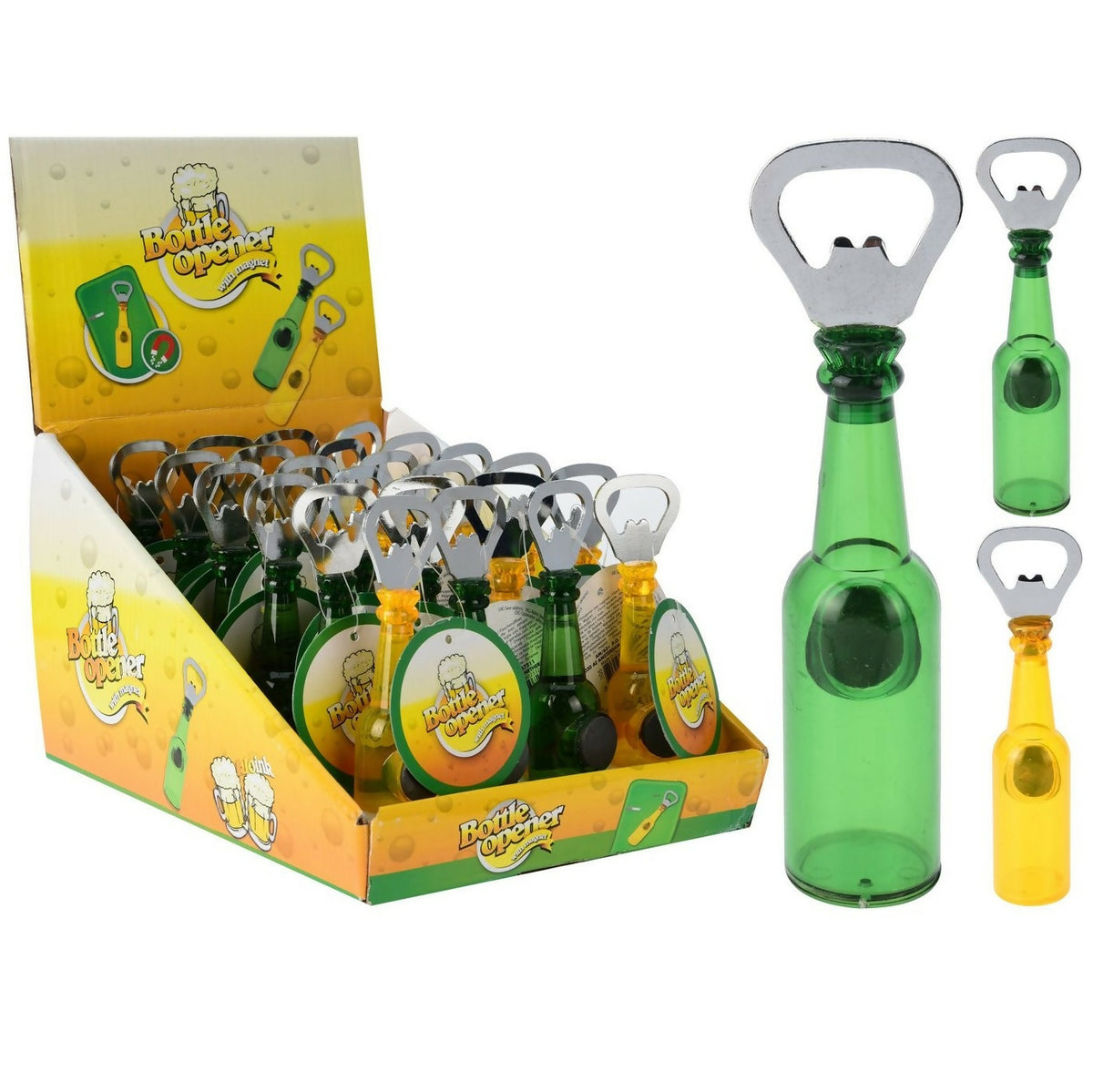 Bottle opener with magnet, Beer Bottle Design in Green or Yellow