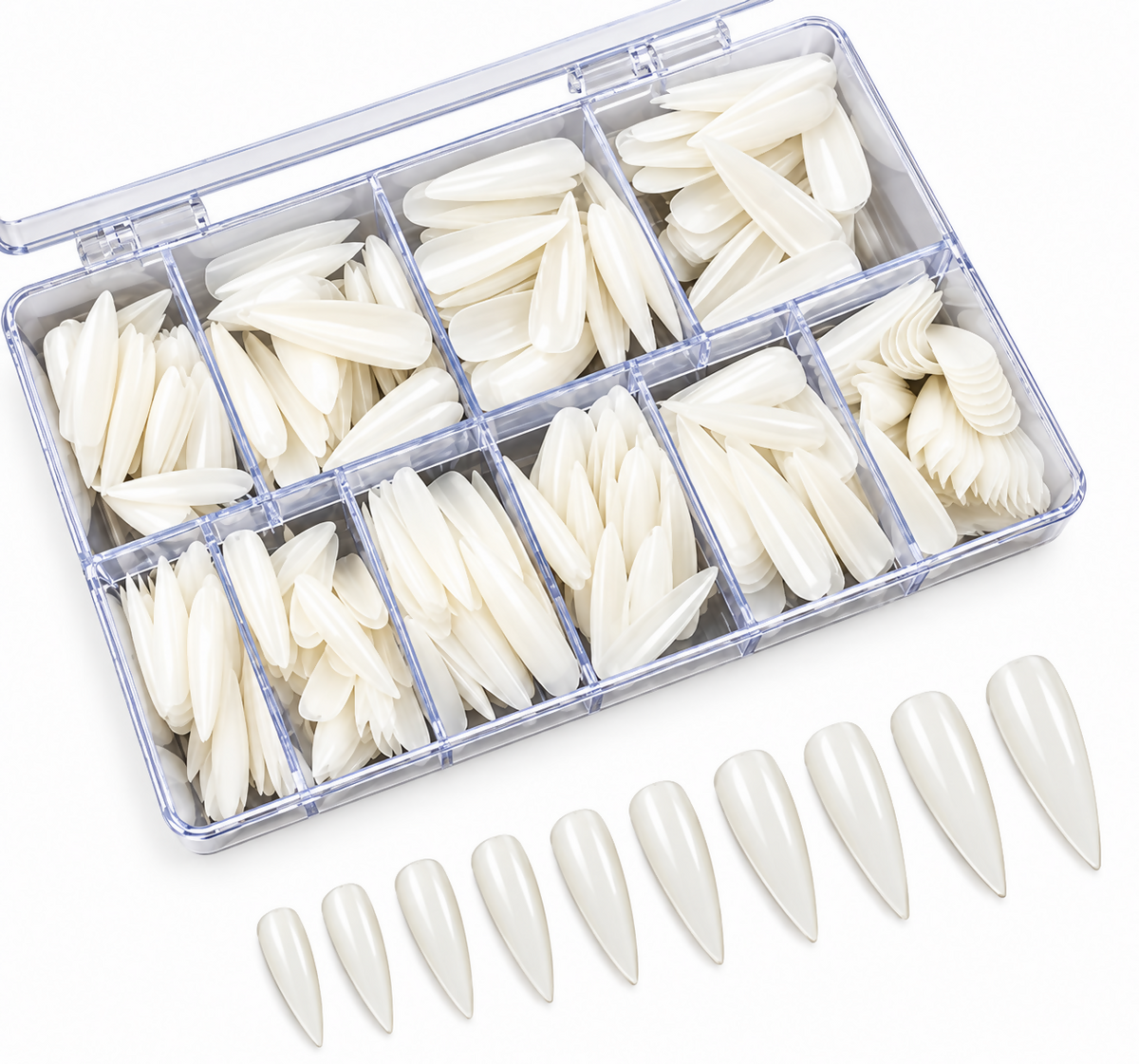 Professional False Nails Tips Long Natural Fake Nail Art Tips Flat Shape Full Cover Manicure 10 Sizes 500Pcs/Box