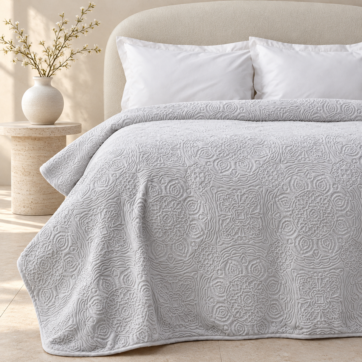 Karaca Home Scala Double Embossed Blanket 200 × 220 cm – Light Grey, 200.18.01.0576
