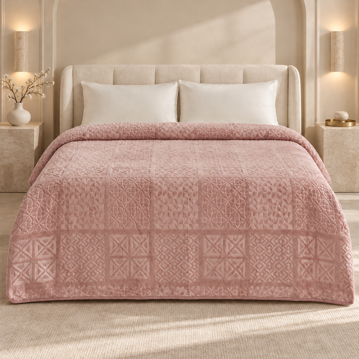 Karaca Home Blair Double Embossed Blanket 160 x 220 cm – Powder Pink, 200.22.05.0308