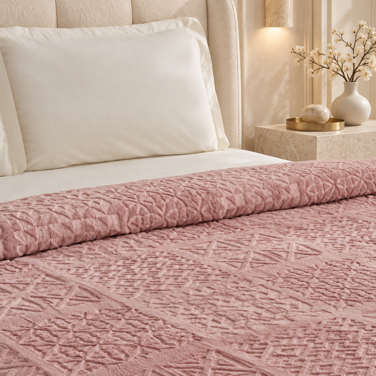 Karaca Home Blair Double Embossed Blanket 200 x 220 cm – Powder Pink, 200.22.05.0306