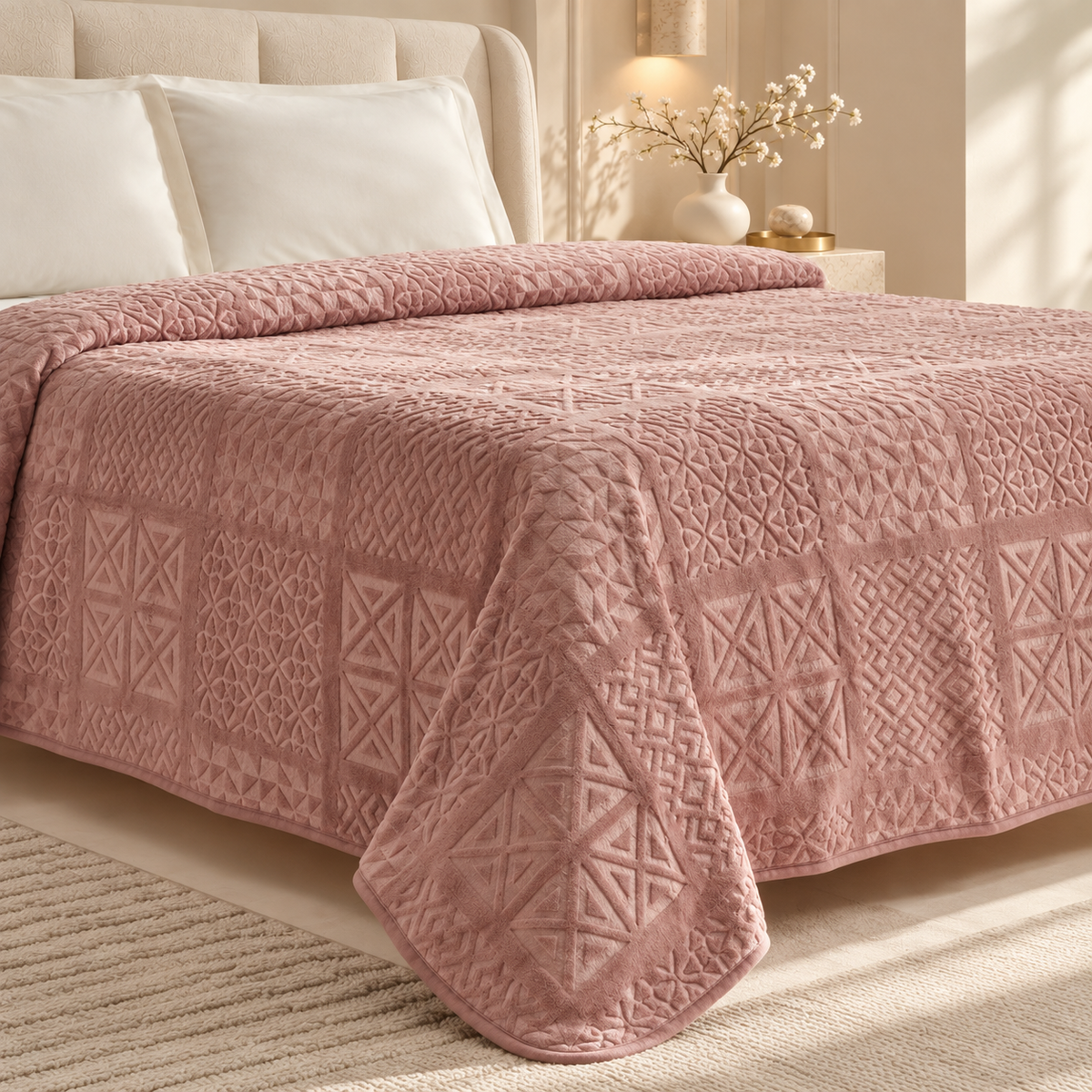 Karaca Home Blair Double Embossed Blanket 160 x 220 cm – Powder Pink, 200.22.05.0308