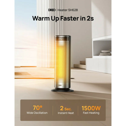 Dreo Space Electric Heater for Large Room, 20-Inch with FortPlug for Indoor Use, 8 Safe Protection Tower, 70 Degree Oscillation, PTC Ceramic with Remote, 12H Timer