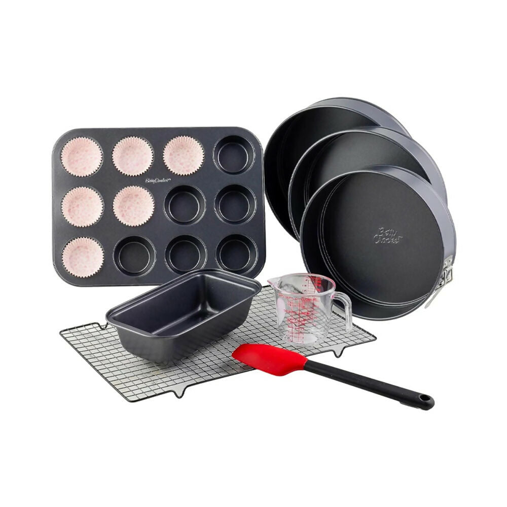 Betty Crocker Non-Stick Baking Bakeware Set Of 8 Pieces Durable Materials, Easy To Clean [Grey], BC1082