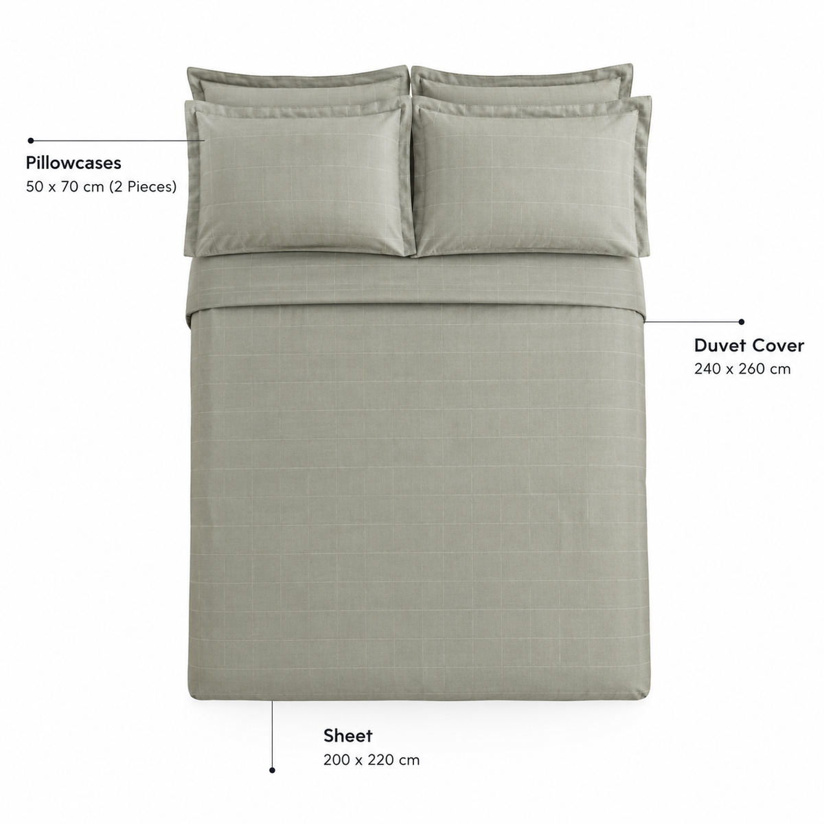 Karaca Home Royale Cotton & Lyocell Double Duvet Cover Set 200 × 220 cm – Sage, 8680214391440