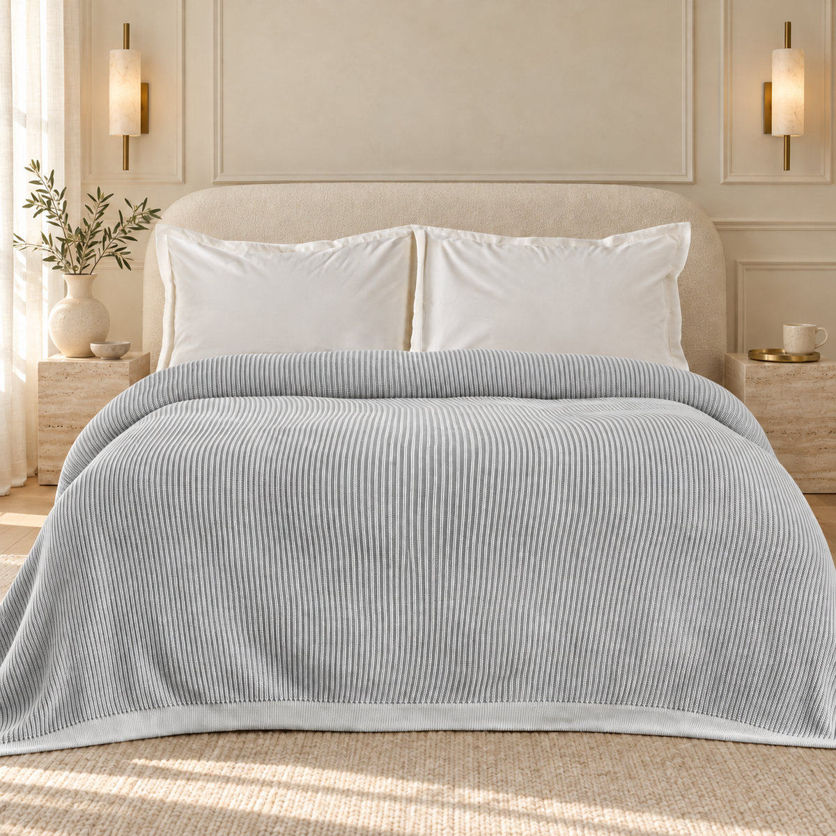 Karaca Home Cool Touch Double Knitted Blanket 200 × 220 cm – Grey, 200.22.14.0756