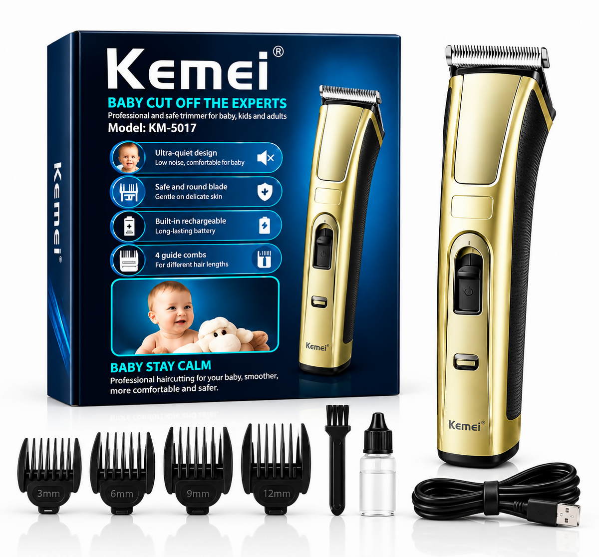 Professional Hair Clipper Kemei cordless grooming smooth KM-5017