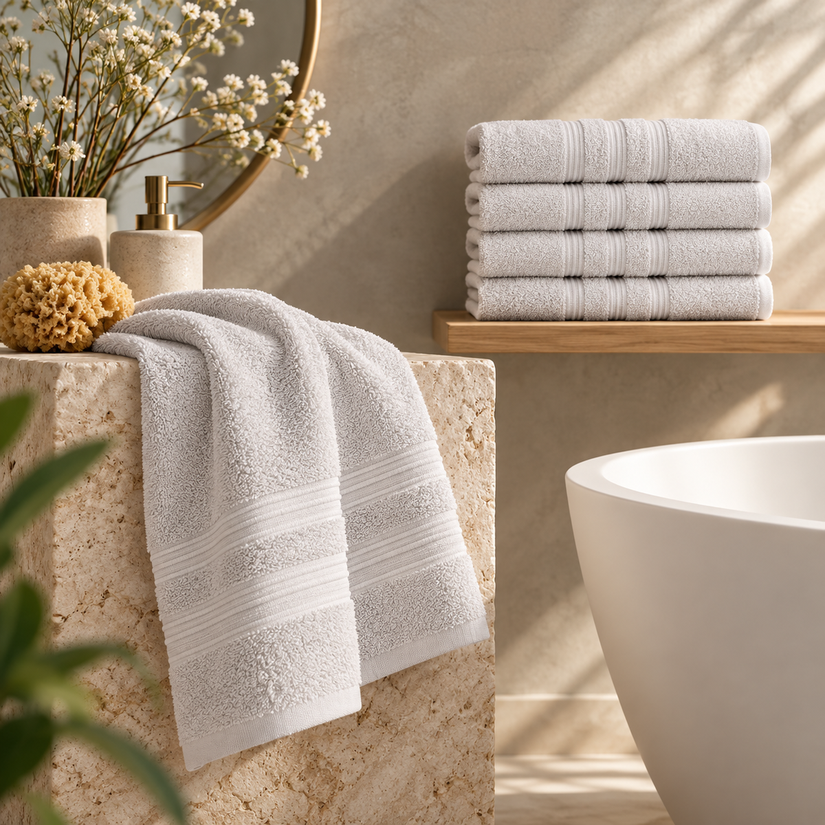Karaca Home Road 100% Cotton 4-Piece Face Towel Set 50 × 90 cm – Grey, 200.21.01.0736