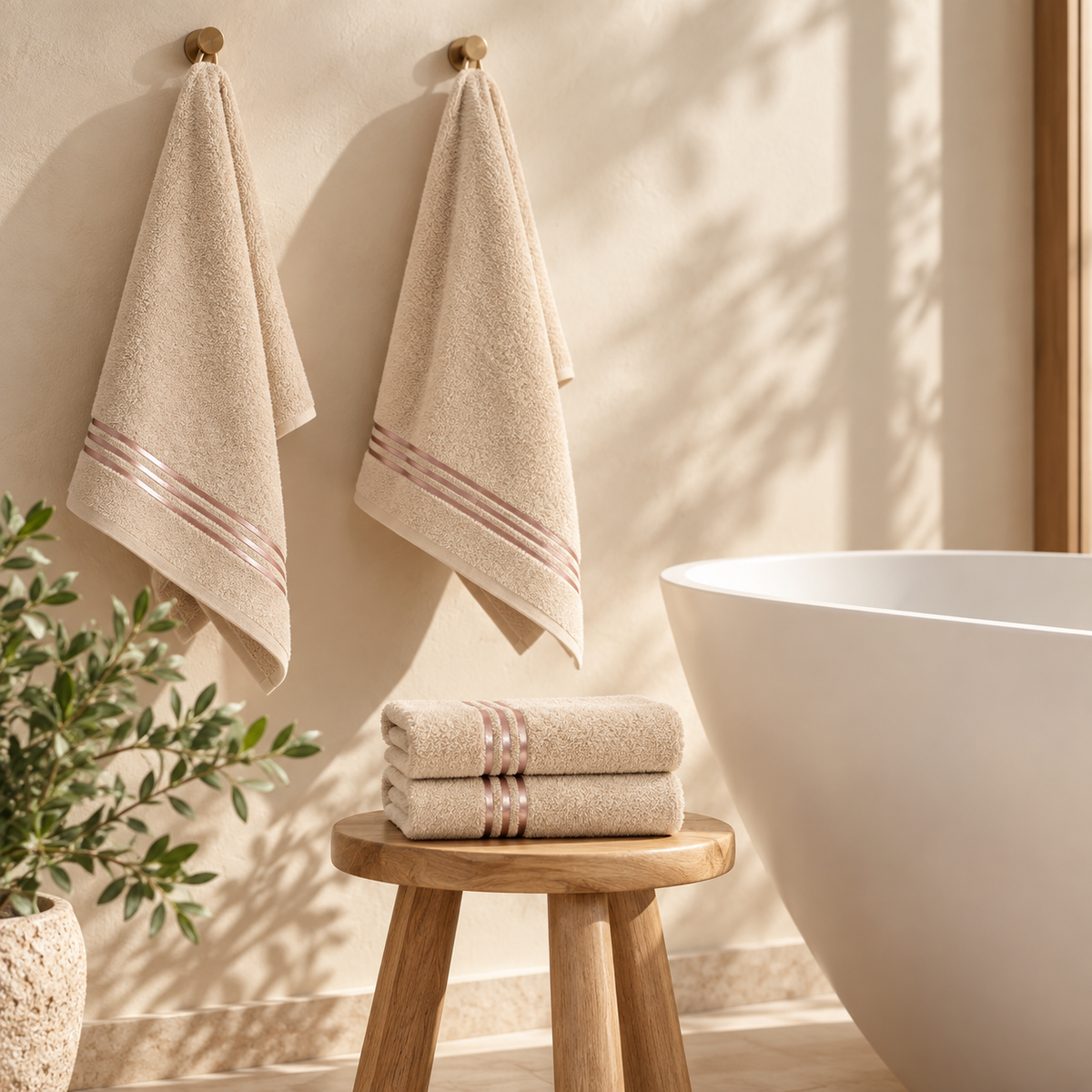 Karaca Home Stripe 4-Piece Face Towel Set 50 × 90 cm – Beige, 200.21.01.0730
