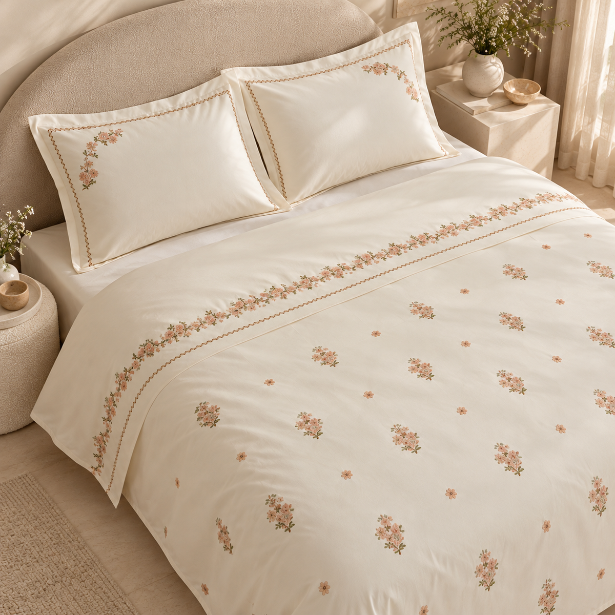 Karaca Home Vanes Double Embroidered Duvet Cover Set, 8680214392096