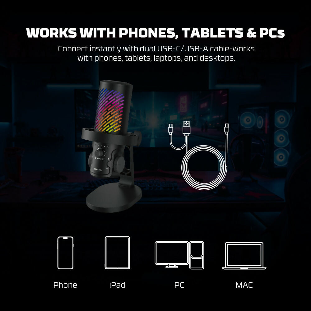 Fantech Leviosa Aura MCX04 USB Condenser Microphone | RGB & ENC Ideal for streamers, YouTubers, gaming, podcasts & recording