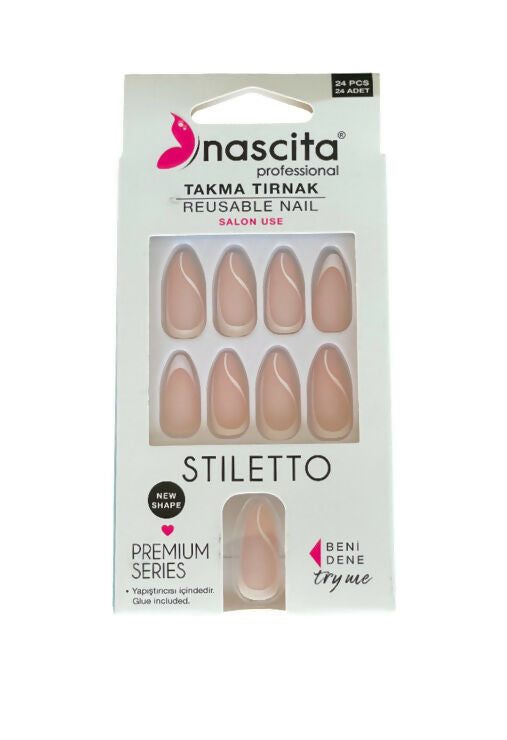 Nascita Stiletto Designed Nails With Glue 204 Pack of 24