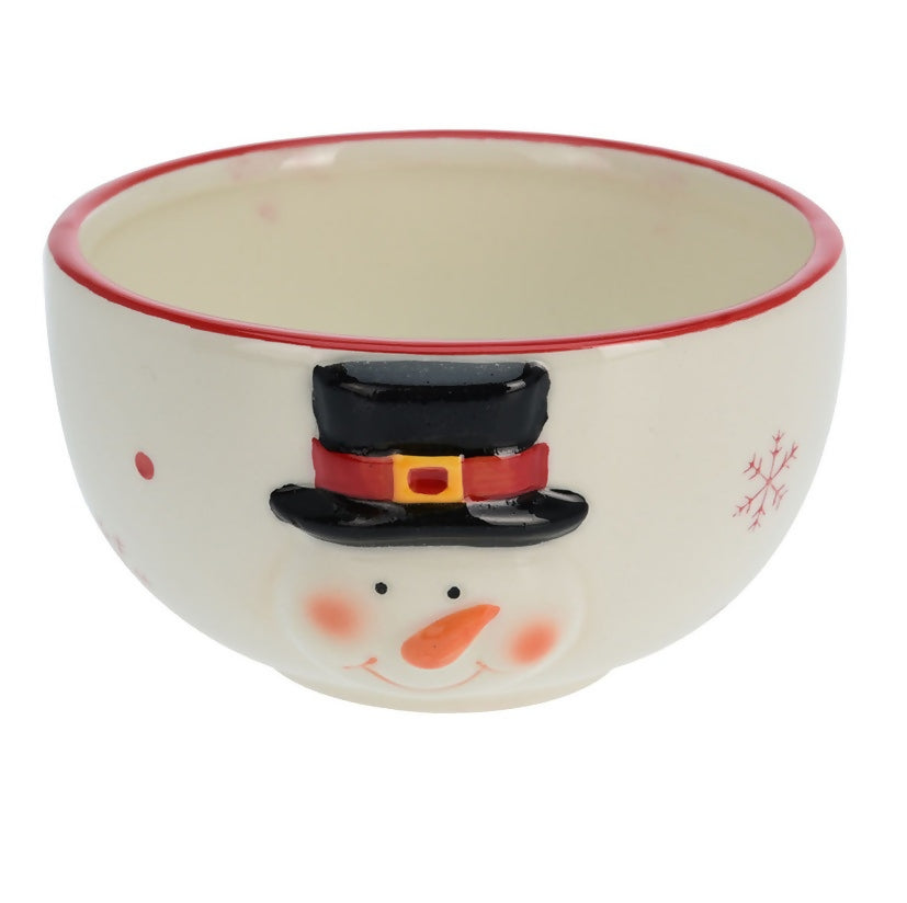 Christmas White & Red Ceramic Bowl Snowman
