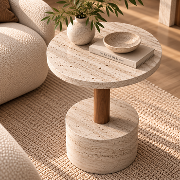 Siena Travertine & Oak Side Table | 707