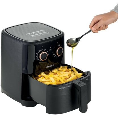 KENWOOD Airfryer + Grill XL 4.5L 1300W Air Fryer with Grill Function, Recipe Book, Rapid Hot Air Circulation for Frying, Grilling, Broiling, Roasting, Baking and Toasting HFP40.000BK Black