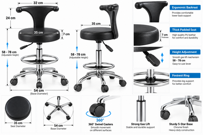 Professional Salon Stool-Medical-Clinics Adjustable Swivel Rolling Chair