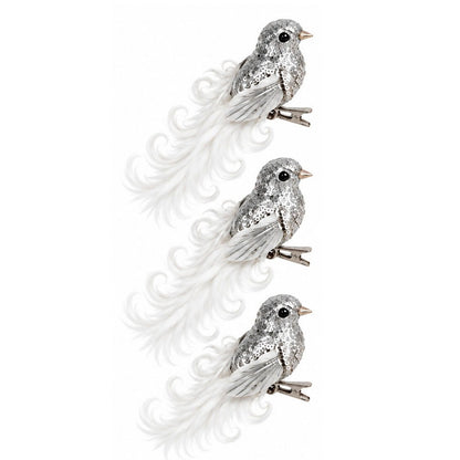 Set Of 3 Pcs Birds Curly On Clip Hanging Christmas Tree Decoration, Available in 3 Colors