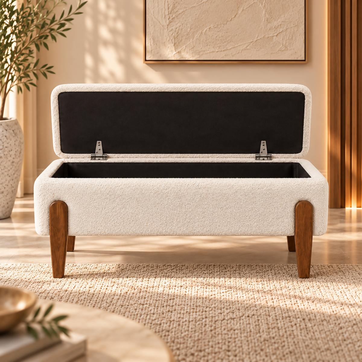Luna Off-White Bouclé Storage Bench – 100 cm | YS038OW