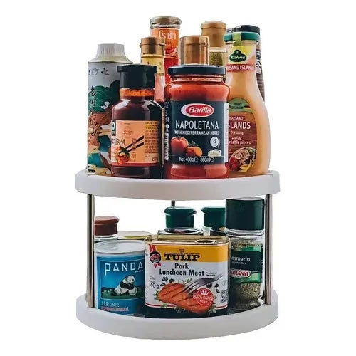 Multifunctional Plastic Lazy 2 Tier Turntable Organizer Pantry Countertop Kitchen Rotating Spice Rack