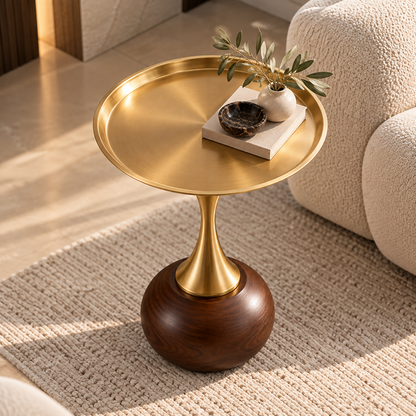 Luciano Gold & Walnut Round Side Table | YM1