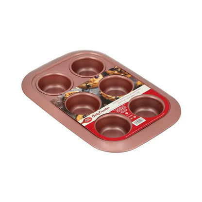 Betty Crocker Non-Stick Baking Muffin Pan 6 Cups 30.5cm, Durable Materials, Easy To Clean [Rose], BC1064