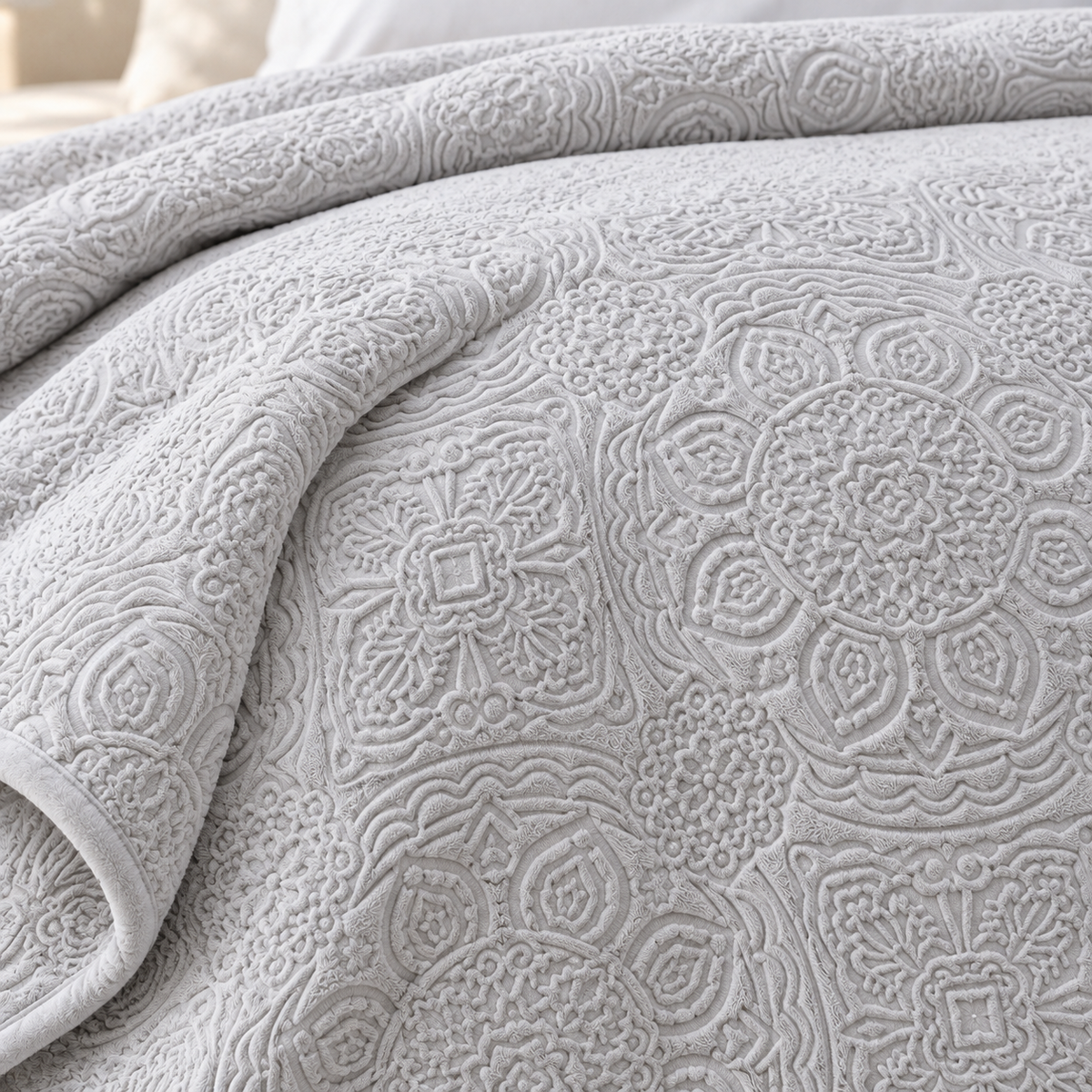 Karaca Home Scala Double Embossed Blanket 200 × 220 cm – Light Grey, 200.18.01.0576