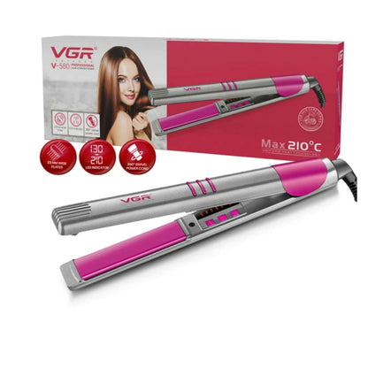 VGR V-580 Professional Ceramic Hair Straightener, 5 Temp Settings 130°C-210°C, Uniform Heat Tech, LED Display, 360° Swivel Cord, Lockable Plates, Salon Like Smooth & Shiny Hair, Grey/Pink