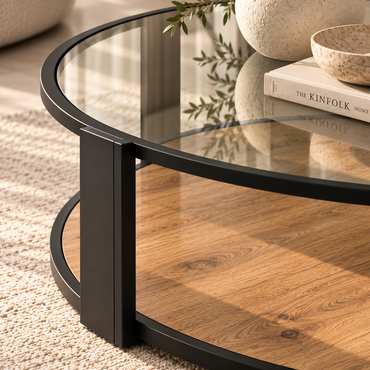 Arden Round Glass & Wood Coffee Table | S09
