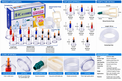HIJAMA Vacuum Cupping Set for Health Care Portable Body Relaxation Massager & Manual Therapy Cups Traditional Chinese Therapy Cupping Kit 12 Pcs