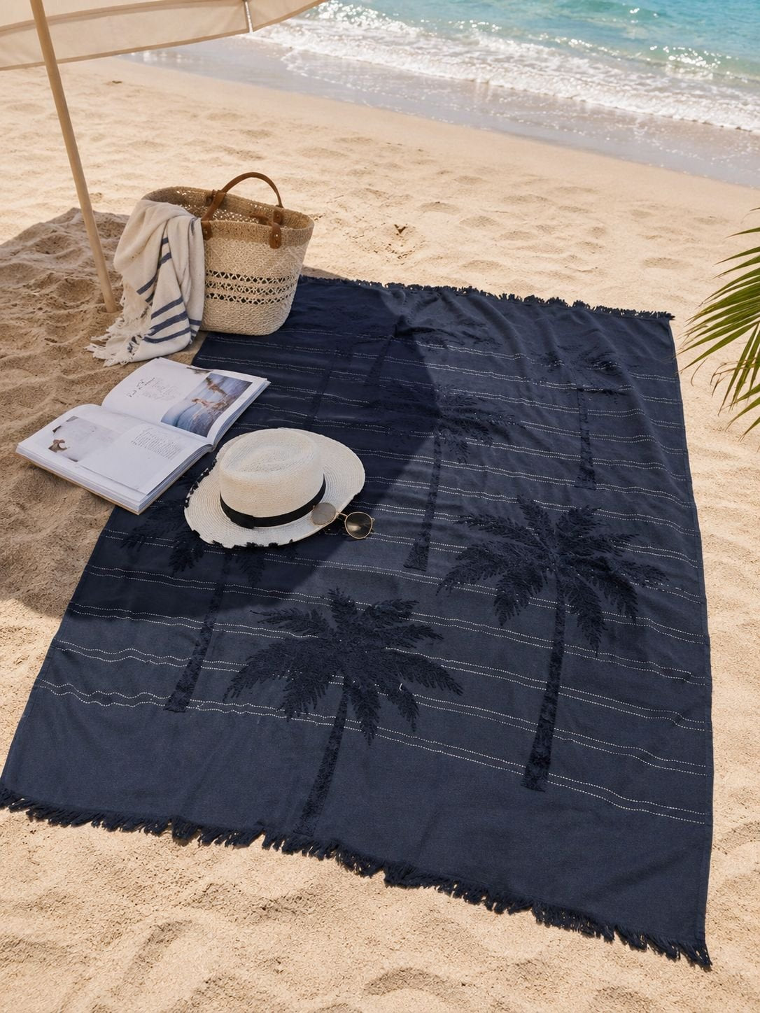 Karaca Home Denim Palm 100% Cotton Beach Towel 85 x 150 cm