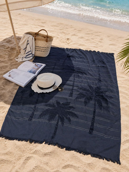 Karaca Home Denim Palm 100% Cotton Beach Towel 85 x 150 cm