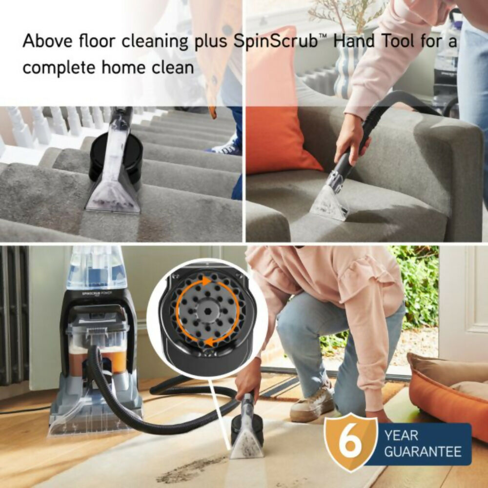 Vax SpinScrub Power Plus 1200W Upright Carpet-Deep Cleaner - 5 Rotating Brushes, 1H Fast Drying, XL Dual Tanks (4.5L-3L), and Antimicrobial Upholstery-Stair Tools, VAX-CDCWSSXA