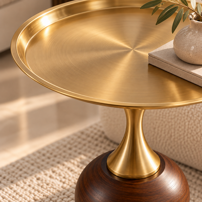 Luciano Gold & Walnut Round Side Table | YM1
