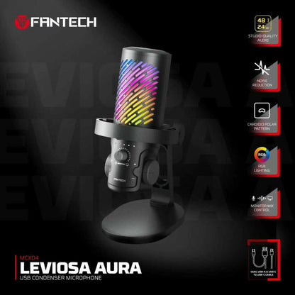 Fantech Leviosa Aura MCX04 USB Condenser Microphone | RGB & ENC Ideal for streamers, YouTubers, gaming, podcasts & recording
